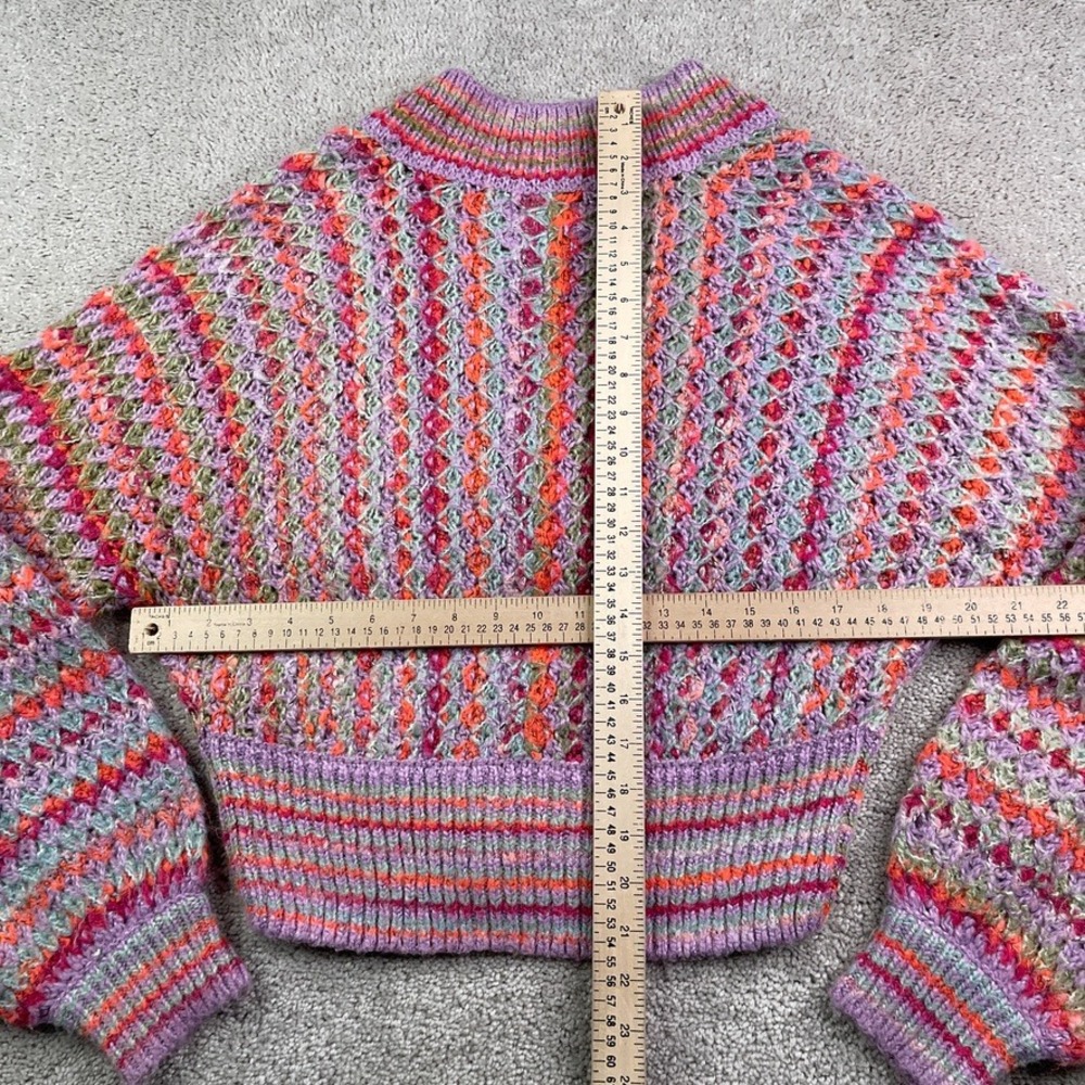 Urban Outfitters Cardigan Womens Medium Purple Multi Nora Cropped Chunky Boho - Picture 9 of 12